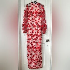 JS Collections Embroidered Floral Lace Long Sleeve Gown Size 4